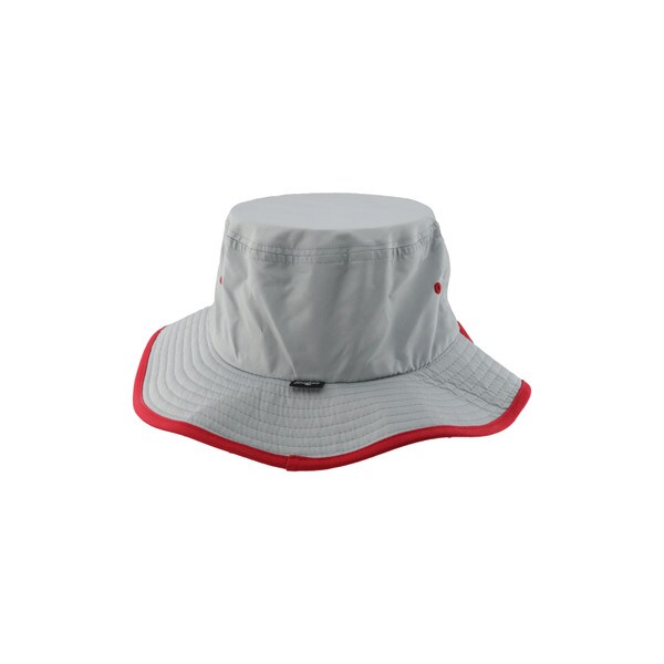 Light Gray/Red Wide Brim Bucket Hat - Wolfhead Logo